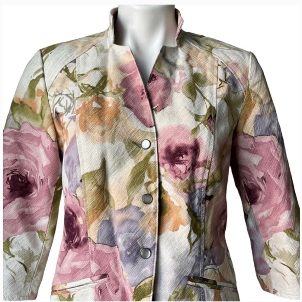 Coldwater Creek Colorful Abstract Watercolor Floral Button Front Blazer Jacket